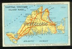 RARE MARTHA'S VINEYARD ISLAND MA MASS POSTCARD MAP w TOWN...