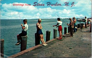 Vtg 1960s Greetings from Stone Harbor New Jersey NJ Fishing Postcard