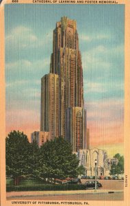 Vintage Postcard 1920s Cathedral of Learning & Foster Memorial University Penn.