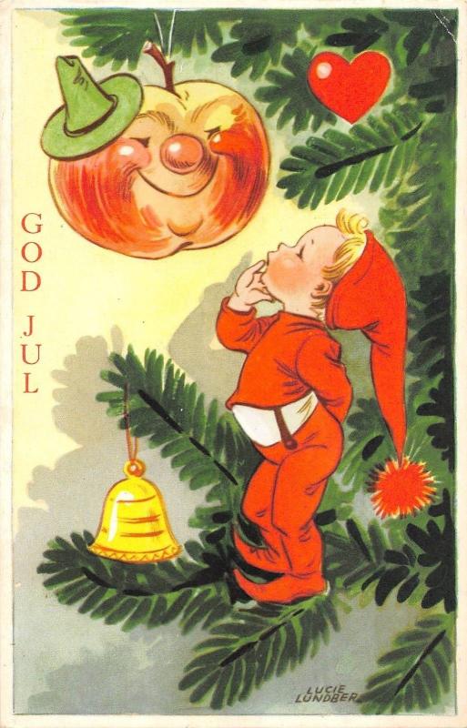 B95289 god jul fir apple  bell child christmas sweden illustrator lucie lundber