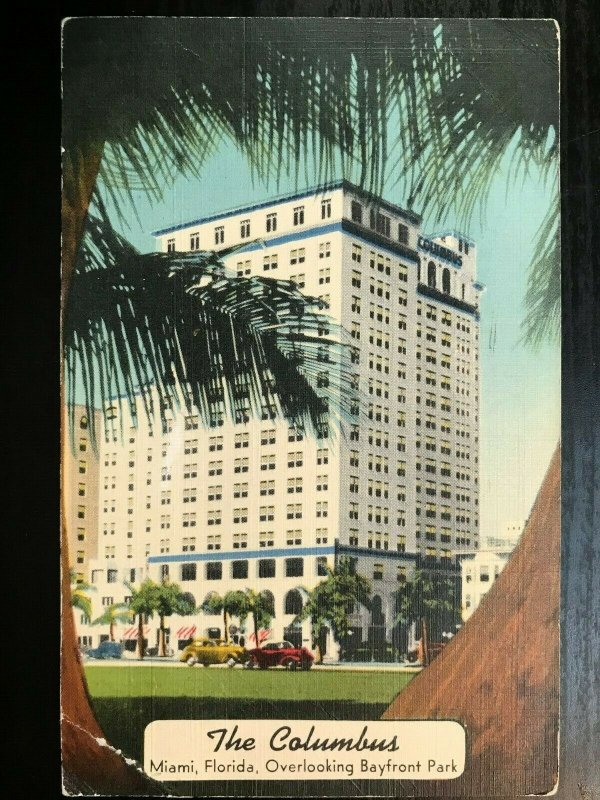 Vintage Postcard 1942 The Columbus Miami Florida Overlooking Bayfront Park