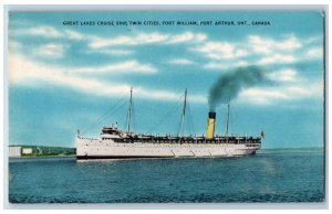 Port Arthur Ontario Canada Postcard Great Lakes Cruise Ship Twin Cities 1952