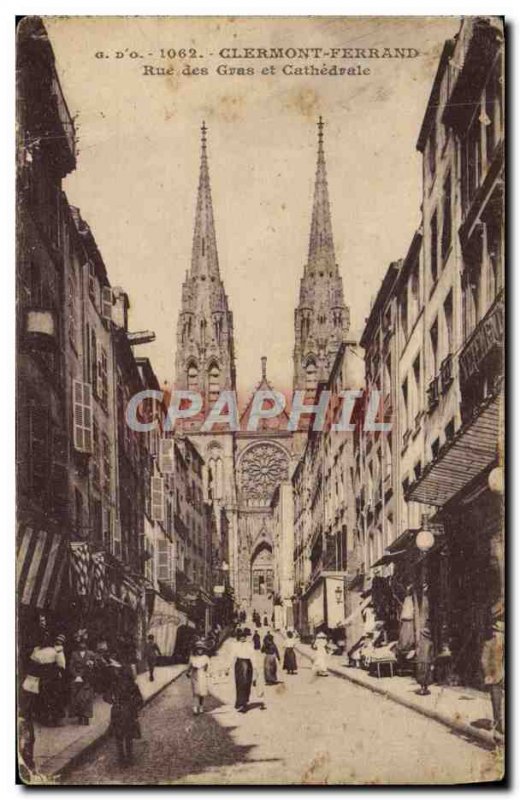 Old Postcard L & # 39Auvergne Clermont Ferrand Rue des Gras and Cathedrale