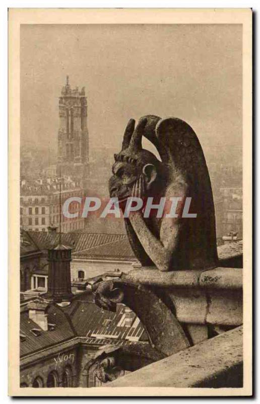 Postcard Old Paris church Notre Dame west facade Detail