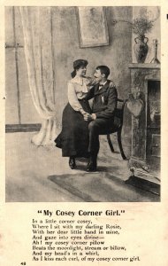 Vintage Postcard Lovers Couple Girl Sits On Lap My Cosey Corner Girl Romance