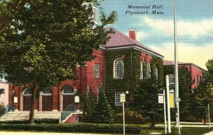 1930s PLYMOUTH MASSACHUSETTS MEMORIAL HALL UNPOSTED LINEN POSTCARD P632