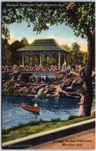VINTAGE POSTCARD CANOE SCENE AT LAFONTAINE PARK IN MONTREAL QUEBEC c. 1930s