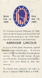 READING , Pennsylvania,1946 ; YMCA stamp & coin show , Abraham Lincoln