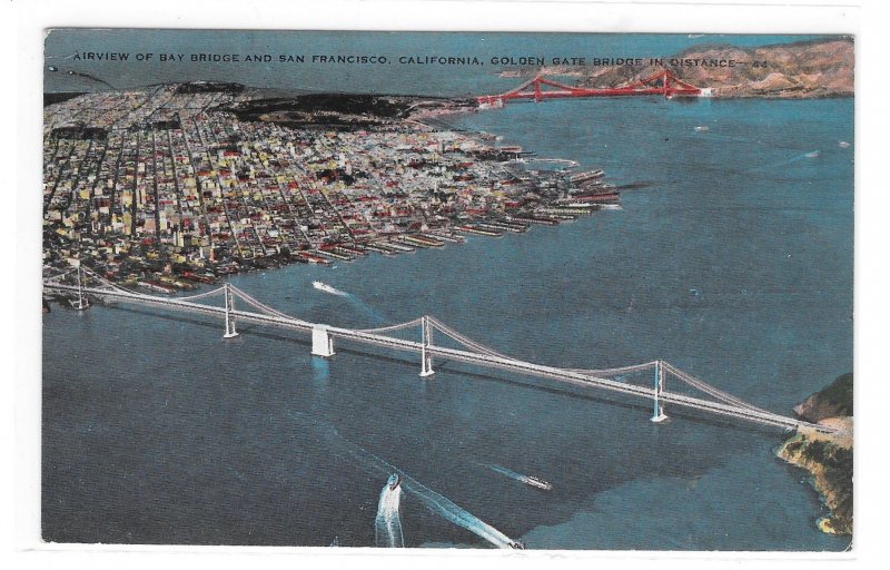 CA San Francisco Oakland Bay Bridge Aerial View Vintage 50s Stenberg Postcard