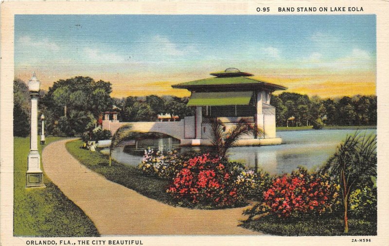 Orlando Florida 1935 Postcard Band Stand on Lake Eola