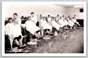 RPPC  US Army Regimental Barber Shop  Haircut Postcard