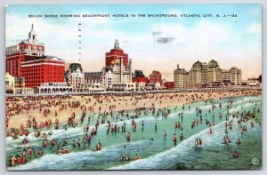 1939 Beach Scene Beachfront Hotels Atlantic City New Jersey NJ Posted Postcard