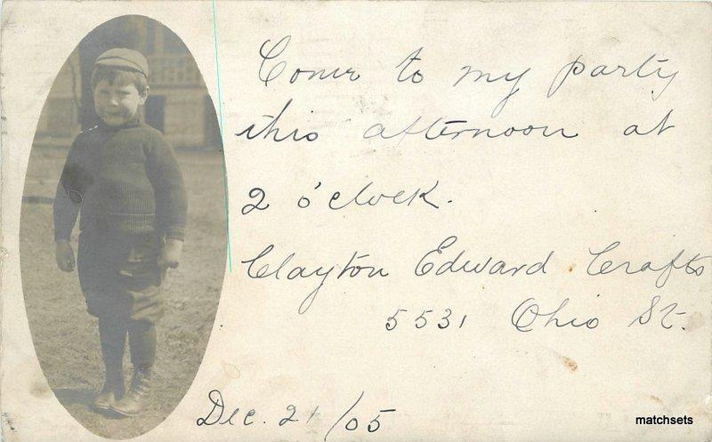 1905 Chicago Illinois Boys Party Invitation Clayton Crafts RPPC postcard 7871