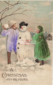 Christmas, Unknown No UP250-1, Snowman with Children in Felt Clothes