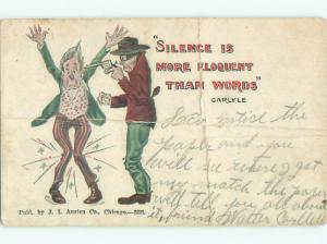 Badly Bent Pre-1907 comic SILENCE IS ELOQUENT - MAN ROBBED AT GUNPOINT o3133