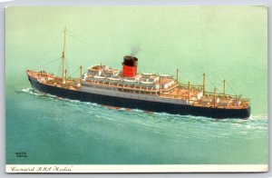Transportation~Ship~Aerial Cunard RMS Media~Walter Thomas~Vintage Linen Postcard
