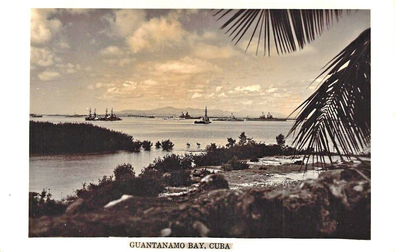 Guantanamo Bay Cuba Harbor View Ships Real Photo Postcard