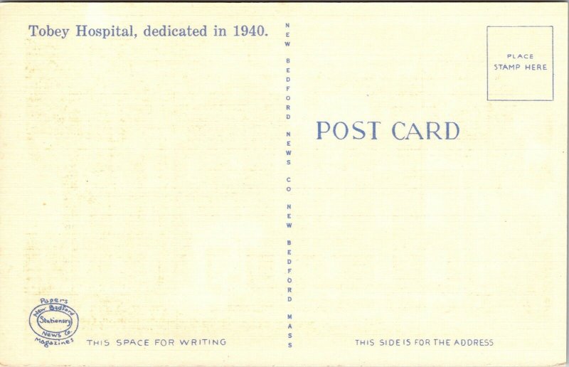 Tobey Hospital Wareham Massachusetts MA Linen Postcard VTG UNP Vintage Unused 