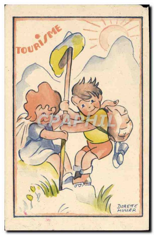 Old Postcard Tourism Children Mountaineering Dorette Muller