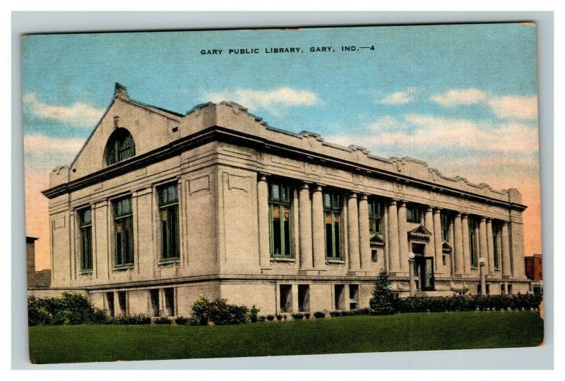 Vintage 1940's Postcard Gary Public Library Building Gary Indiana