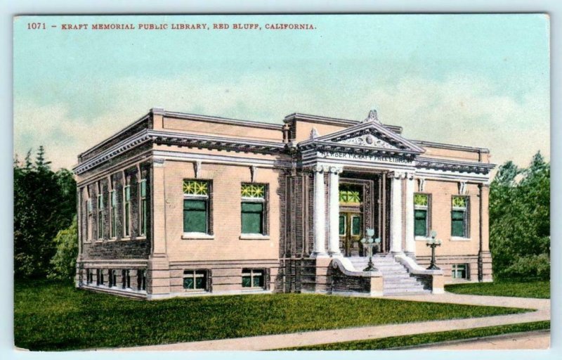 2 Postcards RED BLUFF, CA ~ Kraft Memorial PUBLIC LIBRARY & Union High School