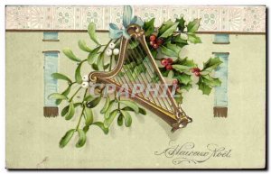 Festivals - Wishes - Happy Christmas - Holly - Holly Harp (raised) - Old Post...