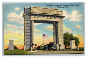 Vintage 1940's Postcard Antique Car Entering National Military Park Vicksburg MS
