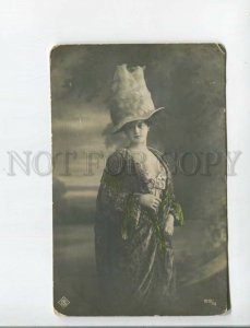 472610 Lady Belle FASHION Hat w/ Plumage Vintage PHOTO postcard 1912 year