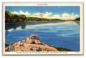 Tri-State Rock Monument State Line New York New Jersey PA Linen Postcard N26