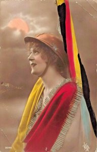 BEAUTIFUL YOUNG WOMAN~PATRIOTIC BELGIAN FLAG-1919 FRENCH PHOTO POSTCARD