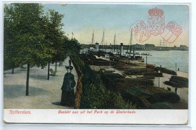 Park Westerkade Ship Docks Rotterdam Netherlands 1910c postcard