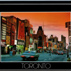 c1970s Toronto, Canada Yonge Street Neon Sign Cars Night Downtown Chrome Lg M28