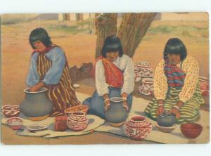 Linen NATIVE PUEBLO INDIAN WOMEN MAKING POTTERY AC6497