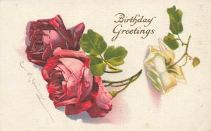 Artist Signed C. Klein Greetings On Your Birthday Roses Flowers Postcard