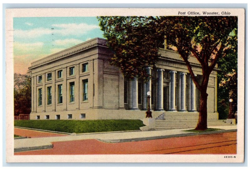 1958 Post Office Building Exterior Street Scene Wooster Ohio OH Vintage Postcard 