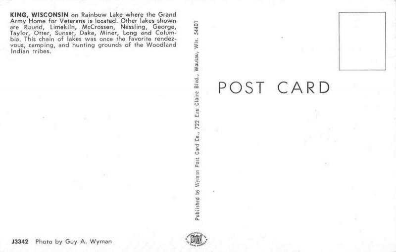 King Wisconsin aerial view Waupaca Chain O'Lakes vintage pc Z47189