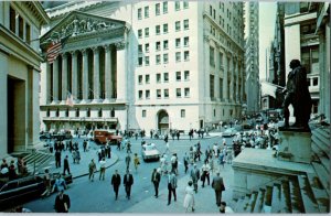 Wall Street & New York Stock Exchange Pedestrians Old Cars Street Scene Postcard