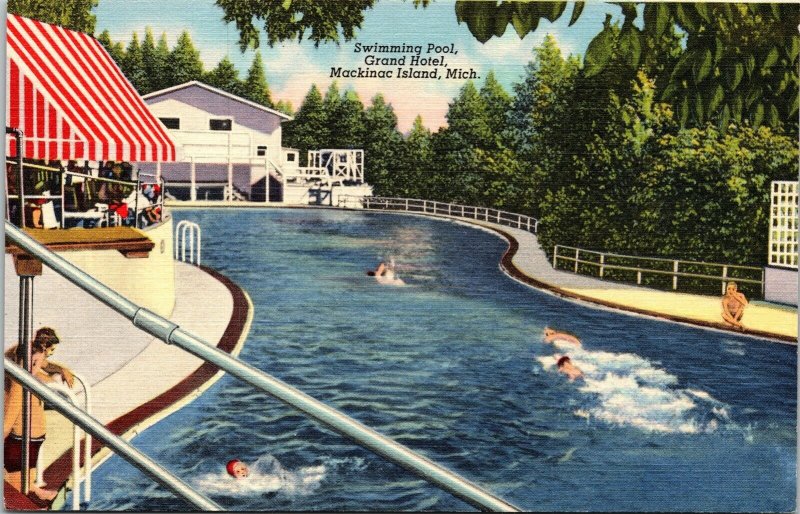 Swimming Pool Grand Hotel Mackinac Island Michigan MI Linen Postcard VTG UNP 