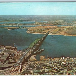 1966 Fall River Mass Downtown Birds Eye Charles Braga Bridge Industrial  PC A240