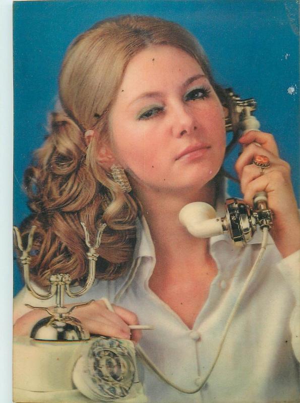 Lenticular 3D eye winkel beauty lady vintage telephone