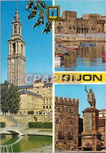 Postcard Modern Gijon (Xixon) Universidad Laboral Muelle Oriente y Palacio Mo...