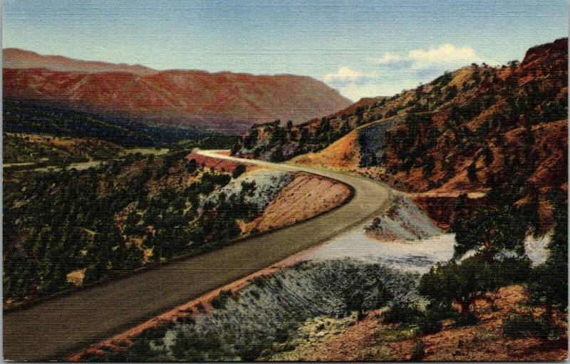 Vtg 1940s Santa Fe Taos Highway New Mexico NM Unused Linen Postcard