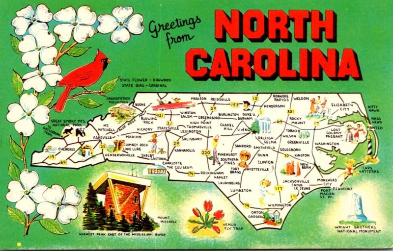 North Carolina Greetings With Map