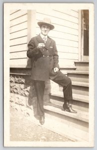 RPPC Woman Dressed As Man Cross Dresser Suit While Smoking In Heels Postcard A49