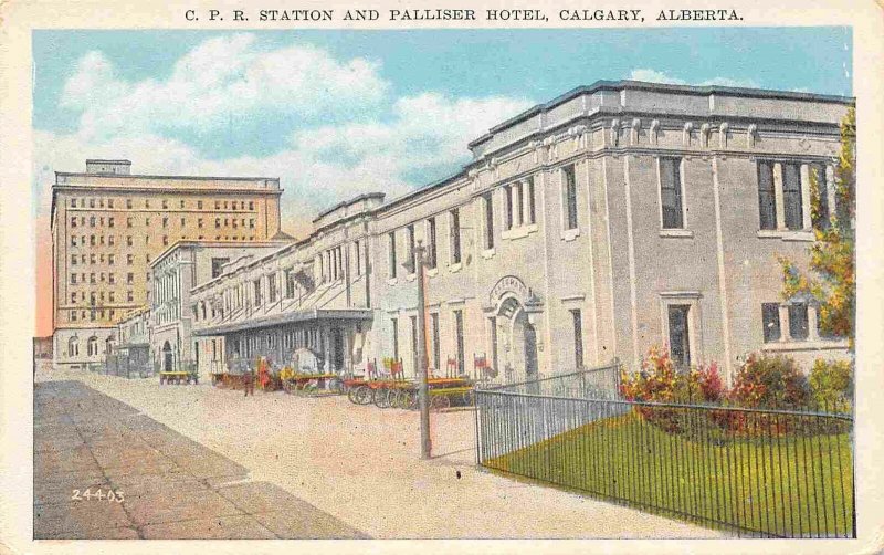 CPR Railway Station Depot Palliser Hotel Calgary Alberta Canada 1920s postcard