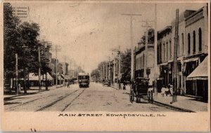 MAIN STREET Scene EDWARDSVILLE, IL Illinois Antique Postcard KJ2