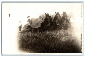 c1910's Horses Blanket And Wagon Hay Field Farming RPPC Photo Antique Postcard