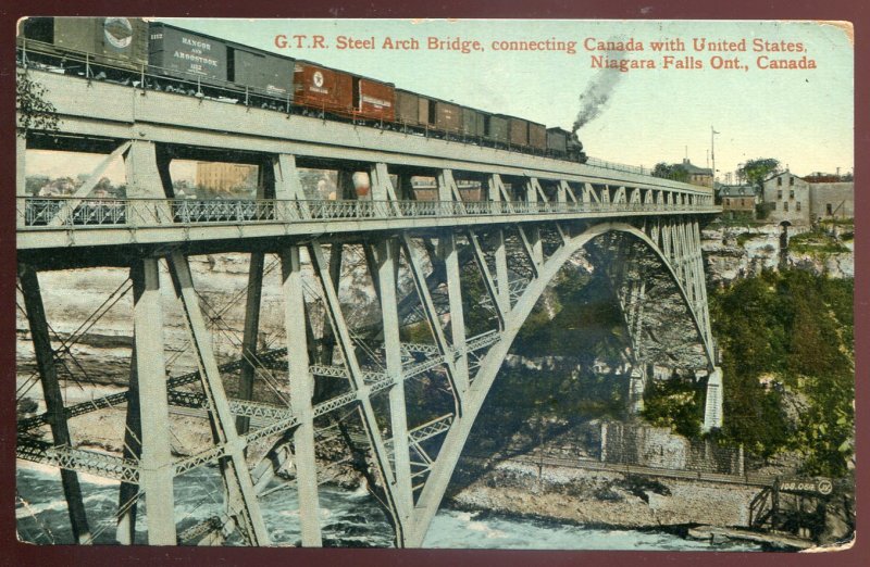 h12 - NIAGARA FALLS Ontario Postcard 1912 GTR Railway Steel Arch Bridge