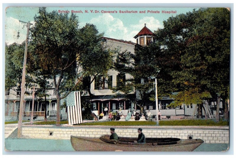 1913 Sylvan Beach NY, Dr. Cavana's Sanitarium And Private Hospital Boat Postcard