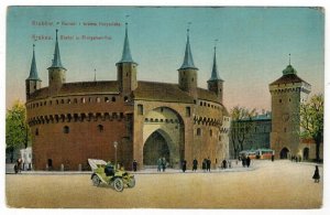 Poland 1916 Used Postcard Krakow Cracow Barbican City Walls Cars Tramway Militar